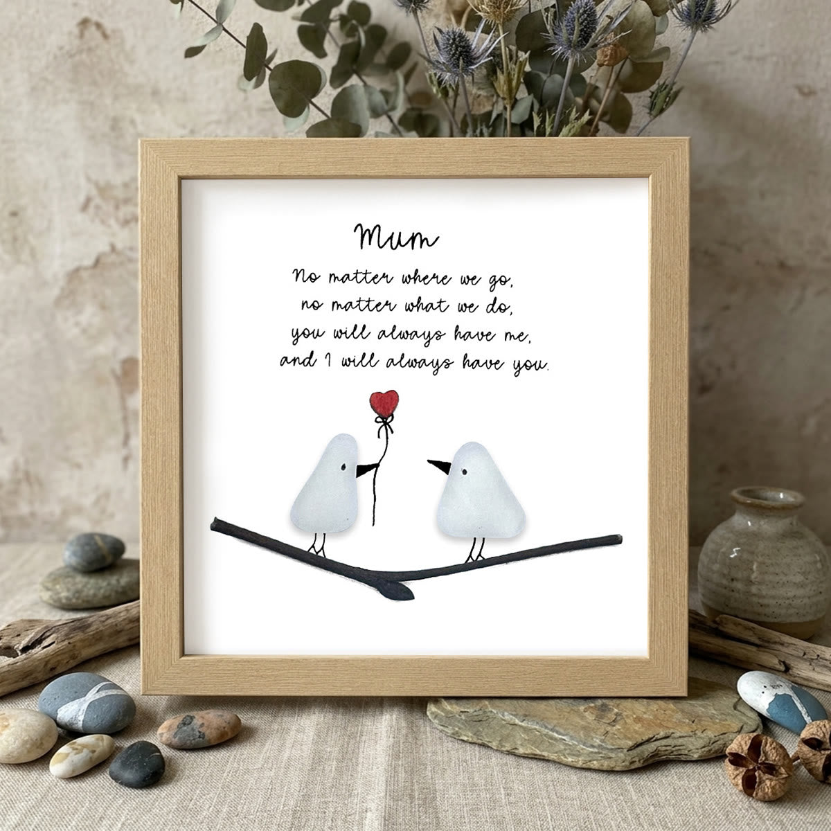 "Mum: Always Have You" Birds Sea Glass Framed Art - Oak - 8" X 8" - image 8