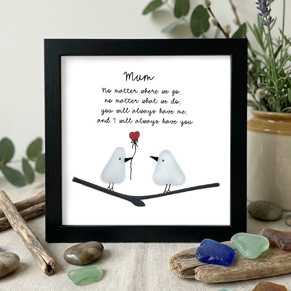 "Mum: Always Have You" Birds Sea Glass Framed Art - Black - 8" X 8" - image 9