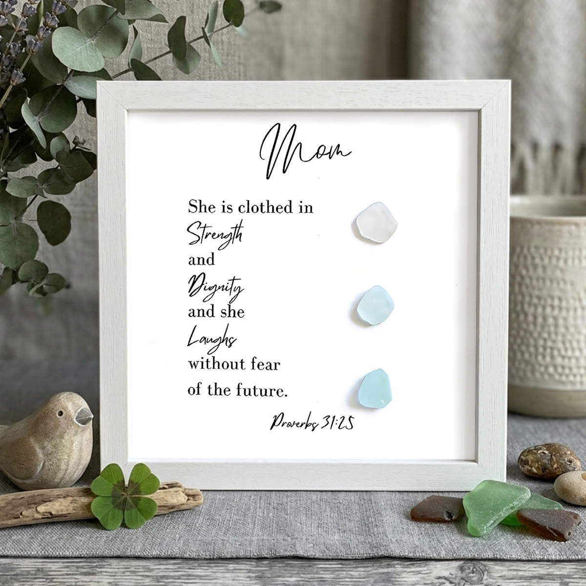 Strength & Dignity & Joy Sea Glass Framed Art For Mom - White - 8" X 8" - image 10