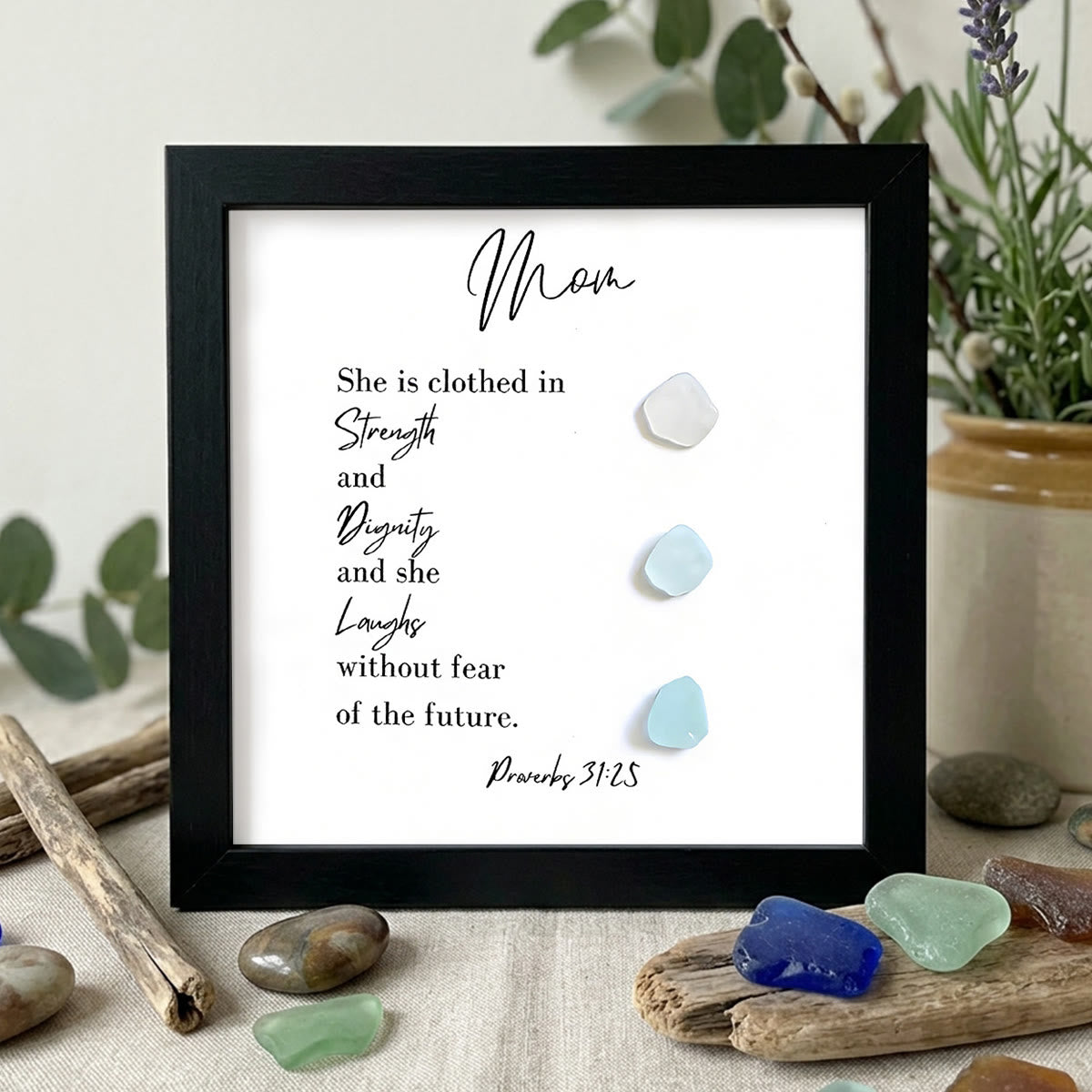 Strength & Dignity & Joy Sea Glass Framed Art For Mom - Black - 8" X 8" - image 9