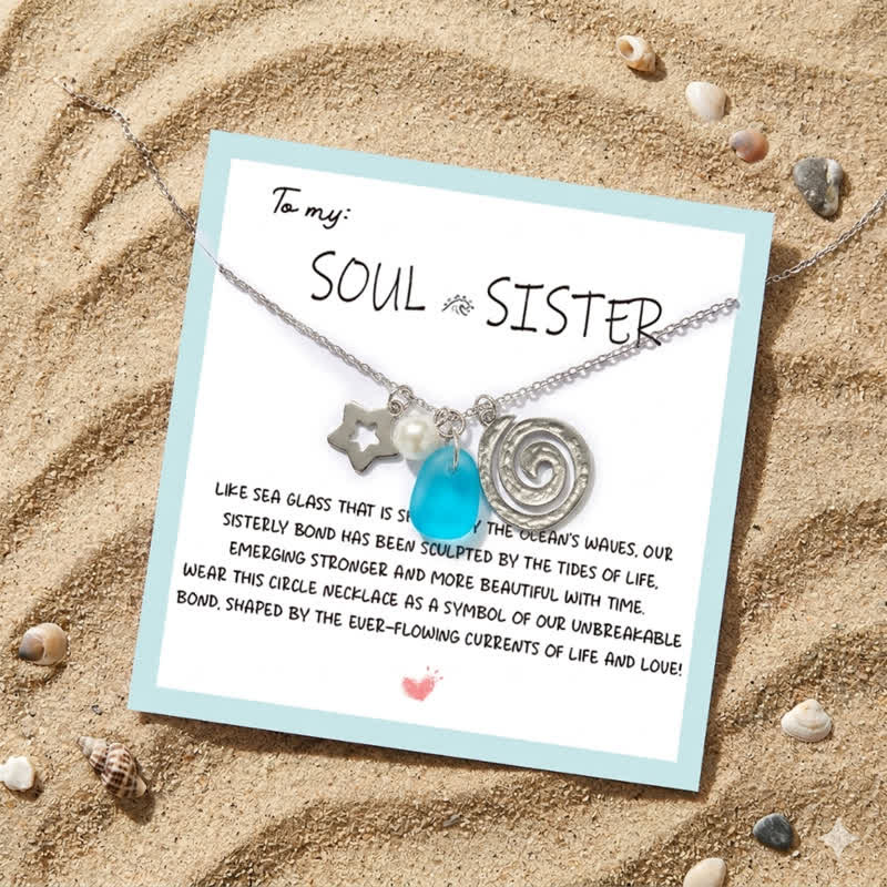 Swirl & Star Pearl Accents Aqua Sea Glass Necklace - image 2
