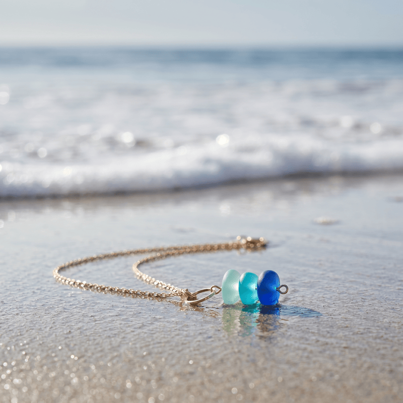 Ocean Gradient Blue Sea Glass Gold Chain Necklace - image 4