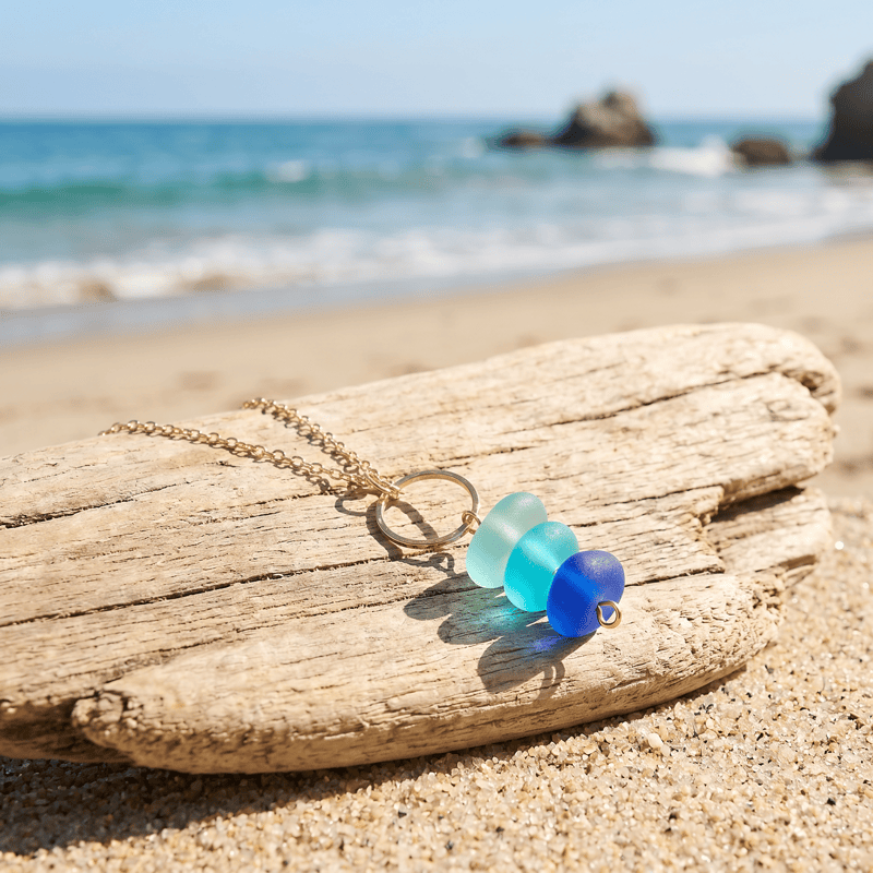 Ocean Gradient Blue Sea Glass Gold Chain Necklace - Gold - image 0