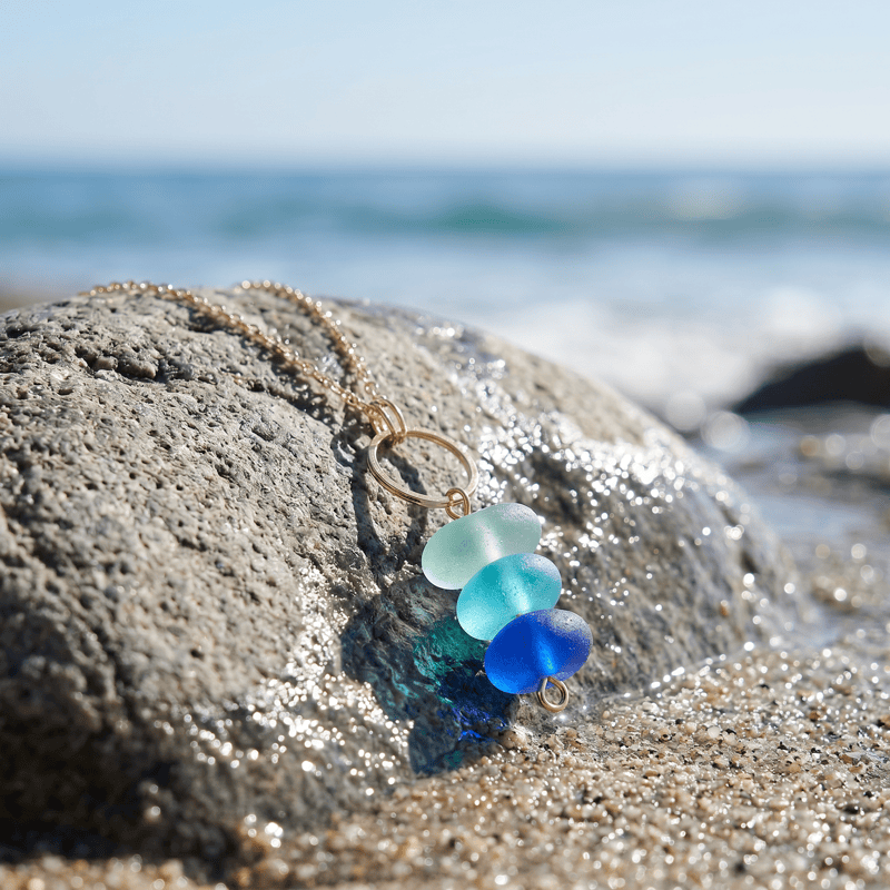 Ocean Gradient Blue Sea Glass Gold Chain Necklace - image 5