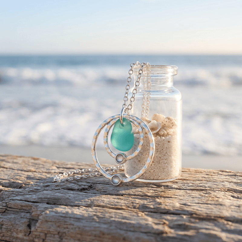 Tidal Rings Beachside Whisper Light Green Sea Glass Necklace - image 4