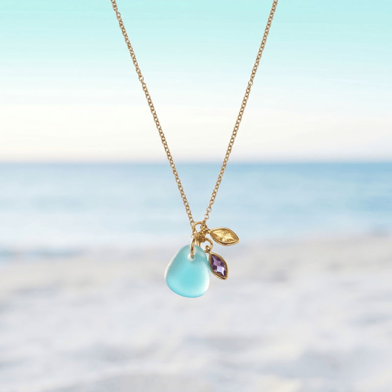 Sunset Tides Amethyst & Citrine Turquoise Sea Glass Necklace - image 4
