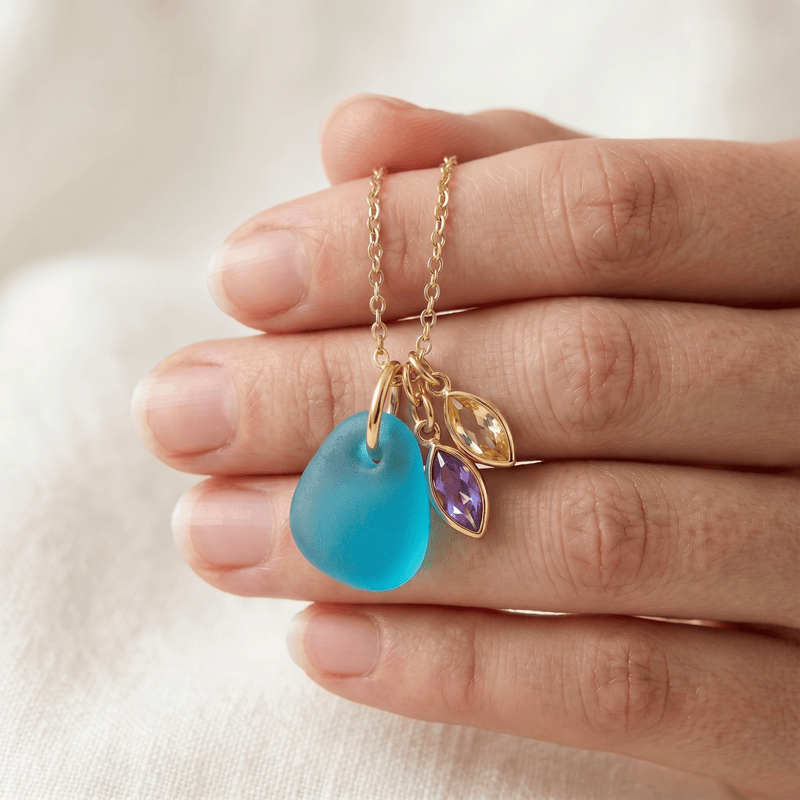 Sunset Tides Amethyst & Citrine Turquoise Sea Glass Necklace - image 5