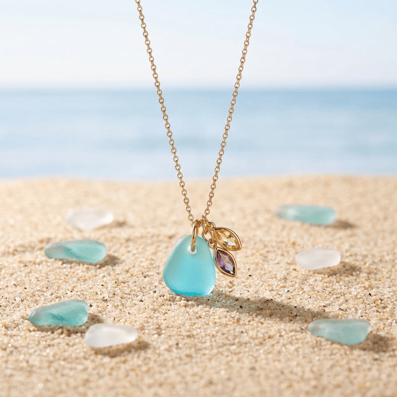 Sunset Tides Amethyst & Citrine Turquoise Sea Glass Necklace - image 2