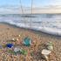 Glitter Starburst Pendant Aqua Sea Glass Necklace - Gold - image 0
