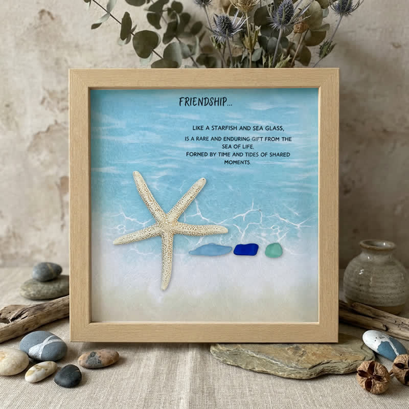 The Sea of Life Friendship Starfish Sea Glass Framed Art - Oak - 8" X 8" - image 7