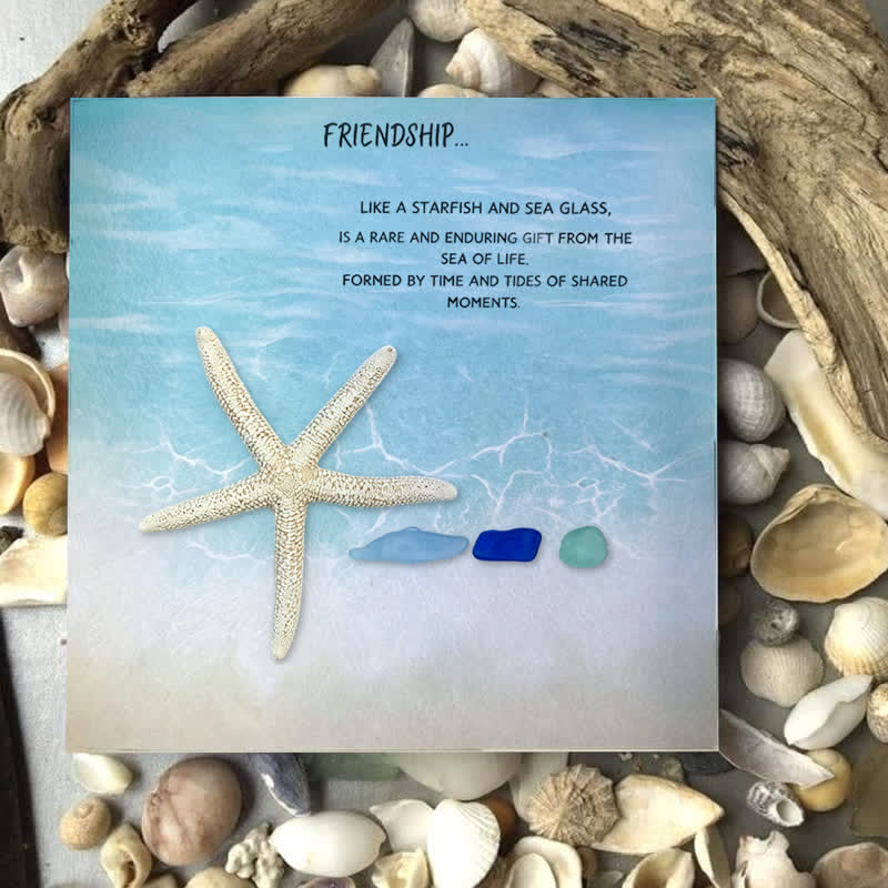The Sea of Life Friendship Starfish Sea Glass Framed Art - Seaglass Card - 8" X 8" - image 1