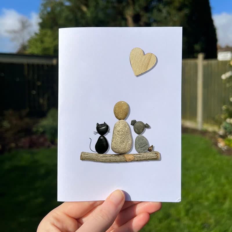 A Family & Their Beloved Pets Sea Glass Framed Art - Seaglass Card - 8" X 6" - image 1