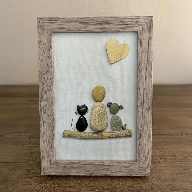 A Family & Their Beloved Pets Sea Glass Framed Art - image 4