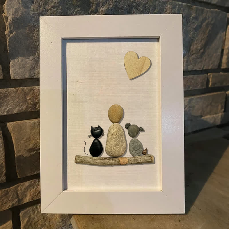 A Family & Their Beloved Pets Sea Glass Framed Art - image 0