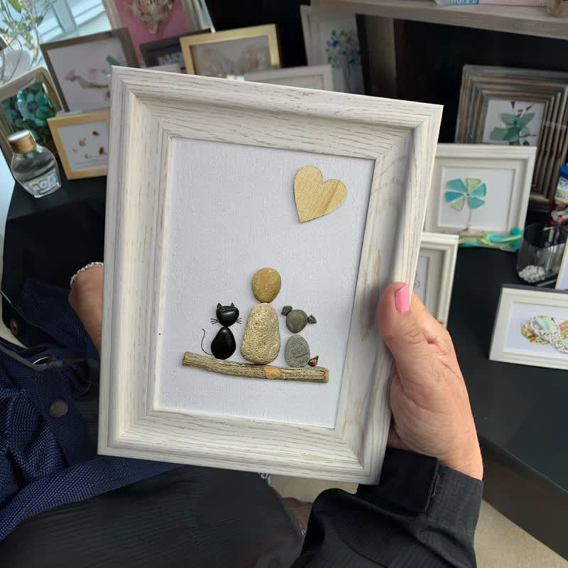 A Family & Their Beloved Pets Sea Glass Framed Art - image 2
