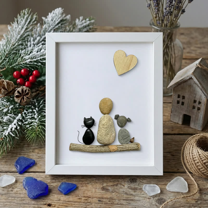 A Family & Their Beloved Pets Sea Glass Framed Art - White - 8" X 6" - image 8