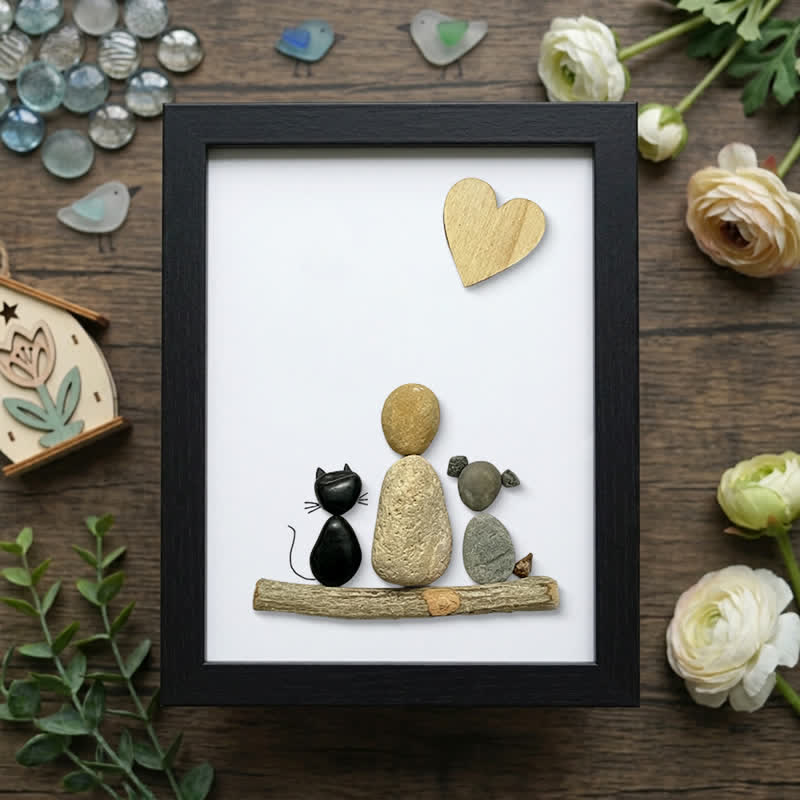 A Family & Their Beloved Pets Sea Glass Framed Art - Black - 8" X 6" - image 7