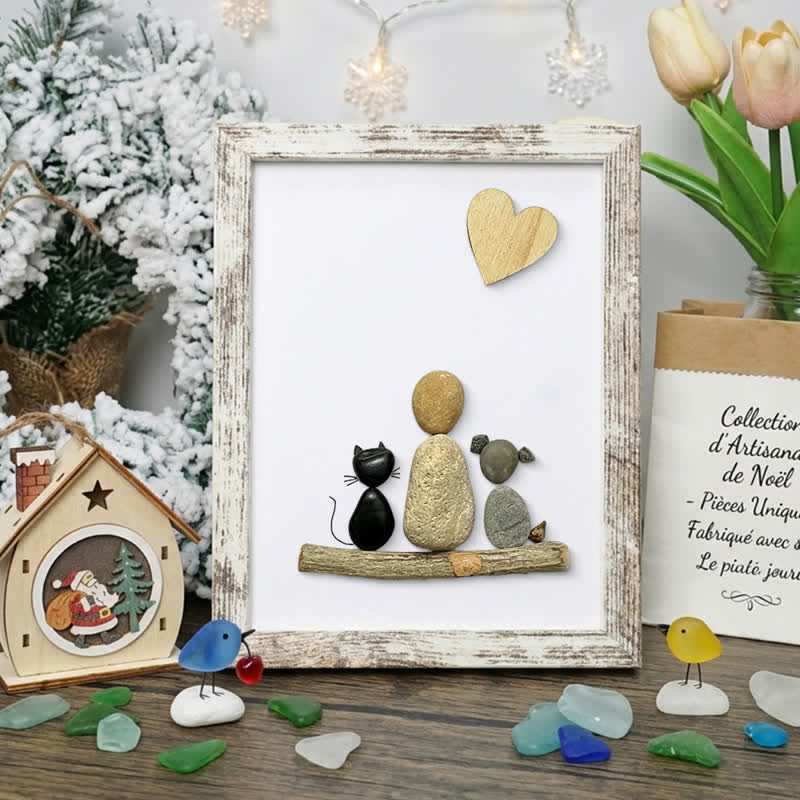 A Family & Their Beloved Pets Sea Glass Framed Art - Retro White - 8" X 6" - image 9