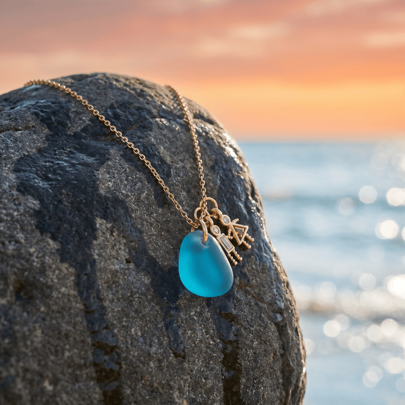 Birthstone Color & Quantity Customizable Sea Glass Necklace - image 4