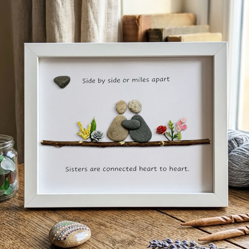 Heart-to-Heart Sister Bond Family Sea Glass Framed Art - White - 6" X 8" - image 10