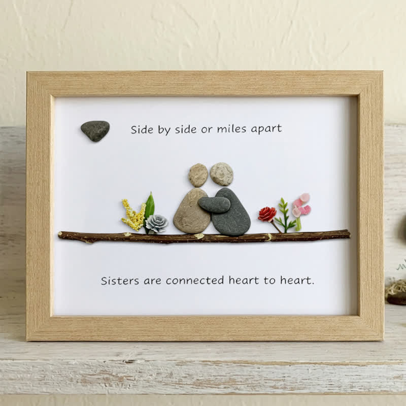 Heart-to-Heart Sister Bond Family Sea Glass Framed Art - Oak - 6" X 8" - image 7