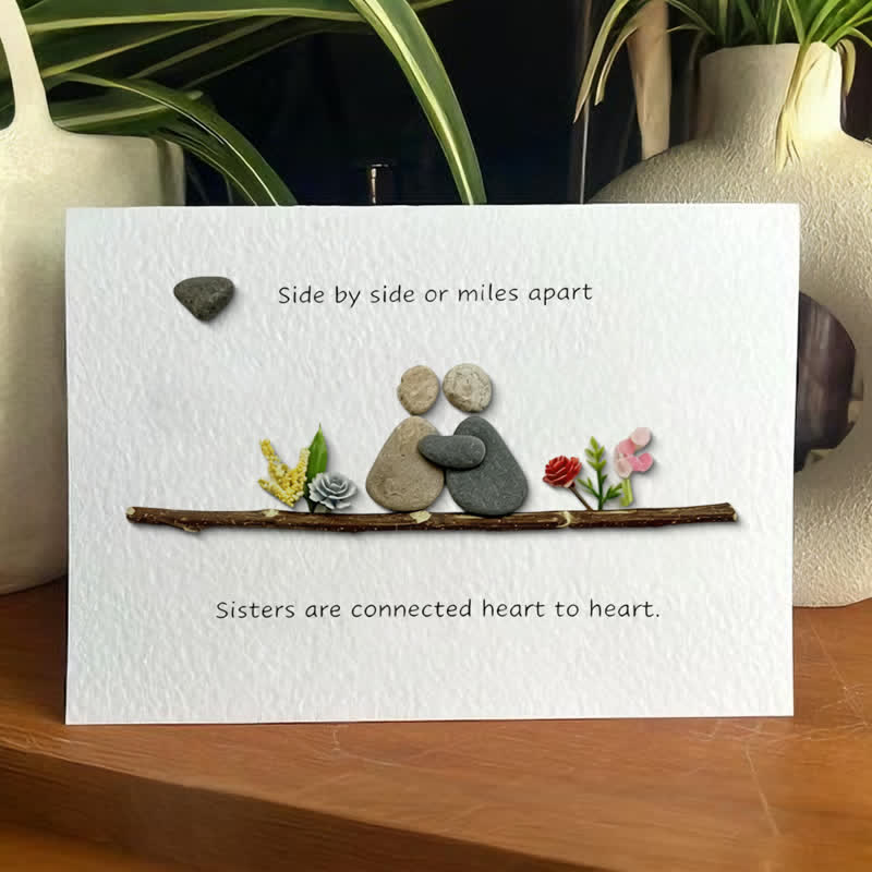 Heart-to-Heart Sister Bond Family Sea Glass Framed Art - Seaglass Card - 6" X 8" - image 1
