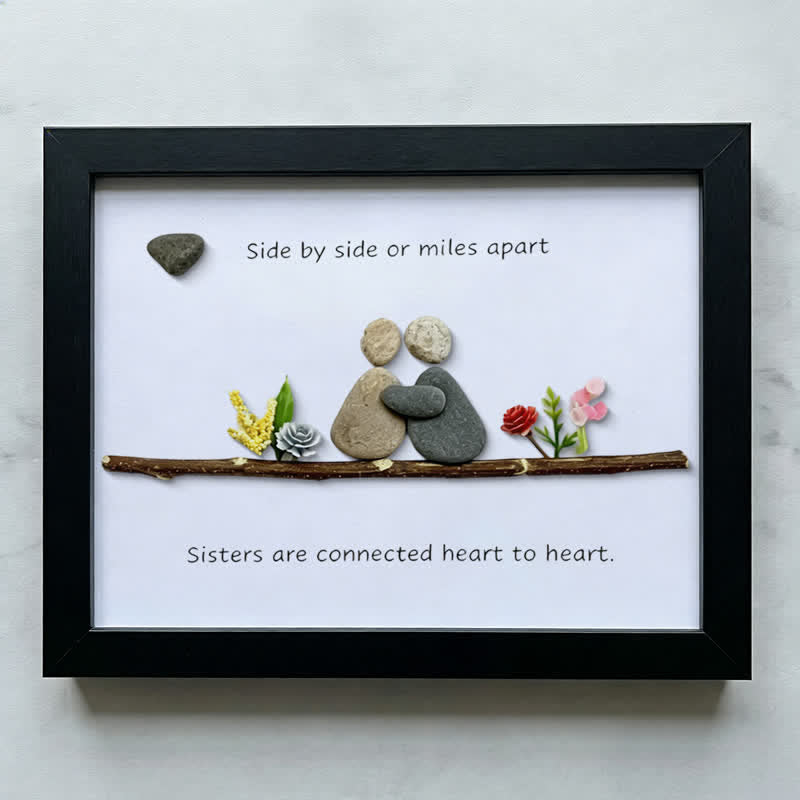 Heart-to-Heart Sister Bond Family Sea Glass Framed Art - Black - 6" X 8" - image 9