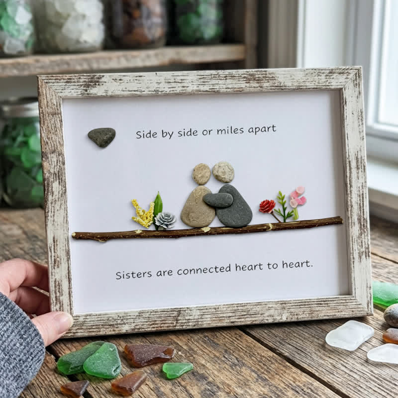 Heart-to-Heart Sister Bond Family Sea Glass Framed Art - Retro White - 6" X 8" - image 11
