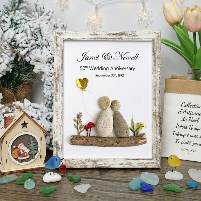 Heartfelt Customizable Couple Anniversary Sea Glass Framed Art - Retro White - 8" X 6" - image 9