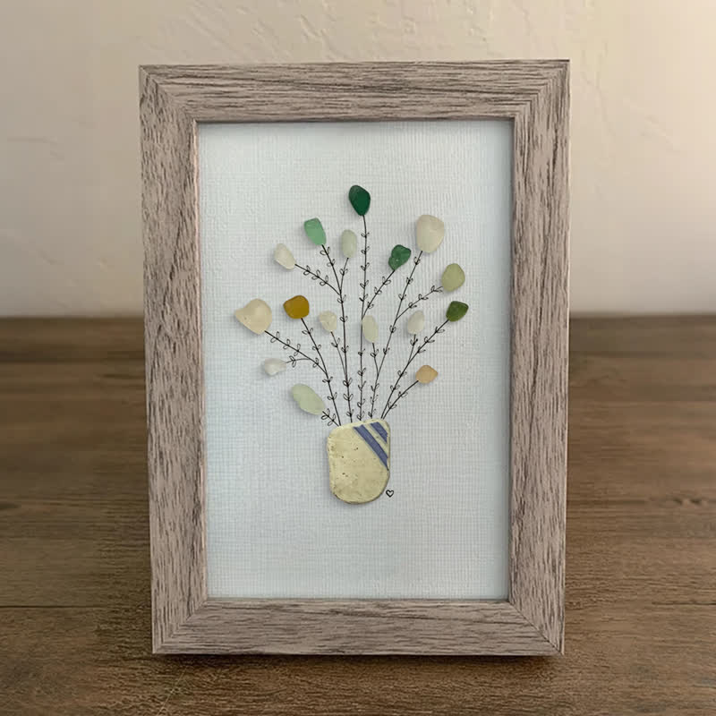 Minimalist Flower Vase Sea Glass Framed Art - image 0