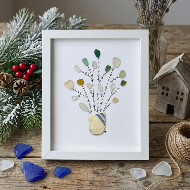Minimalist Flower Vase Sea Glass Framed Art - White - 8" X 6" - image 8