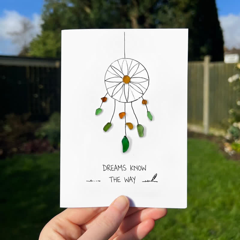 "Dreams Know The Way" Dreamcatcher Sea Glass Framed Art - Seaglass Card - 8" X 6" - image 1