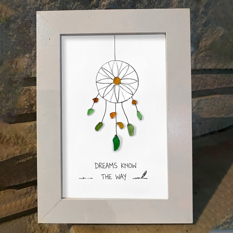 "Dreams Know The Way" Dreamcatcher Sea Glass Framed Art - image 0