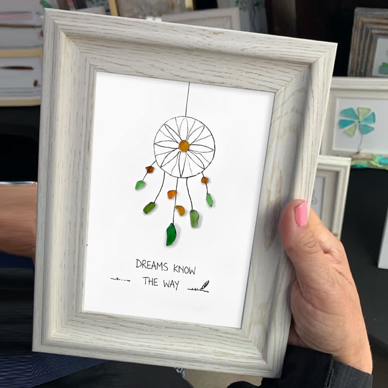 "Dreams Know The Way" Dreamcatcher Sea Glass Framed Art - image 2