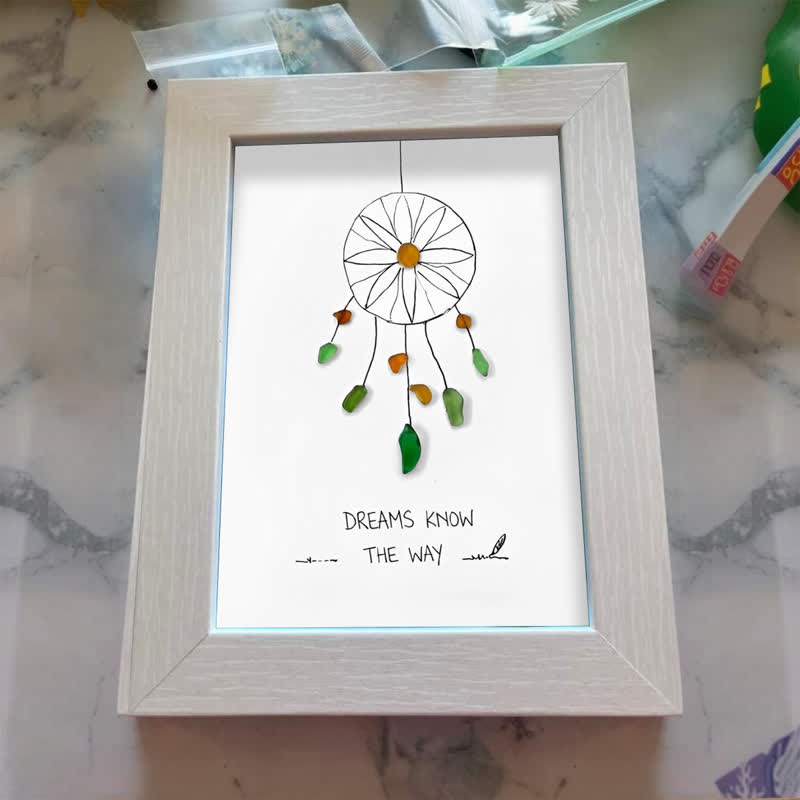 "Dreams Know The Way" Dreamcatcher Sea Glass Framed Art - image 3