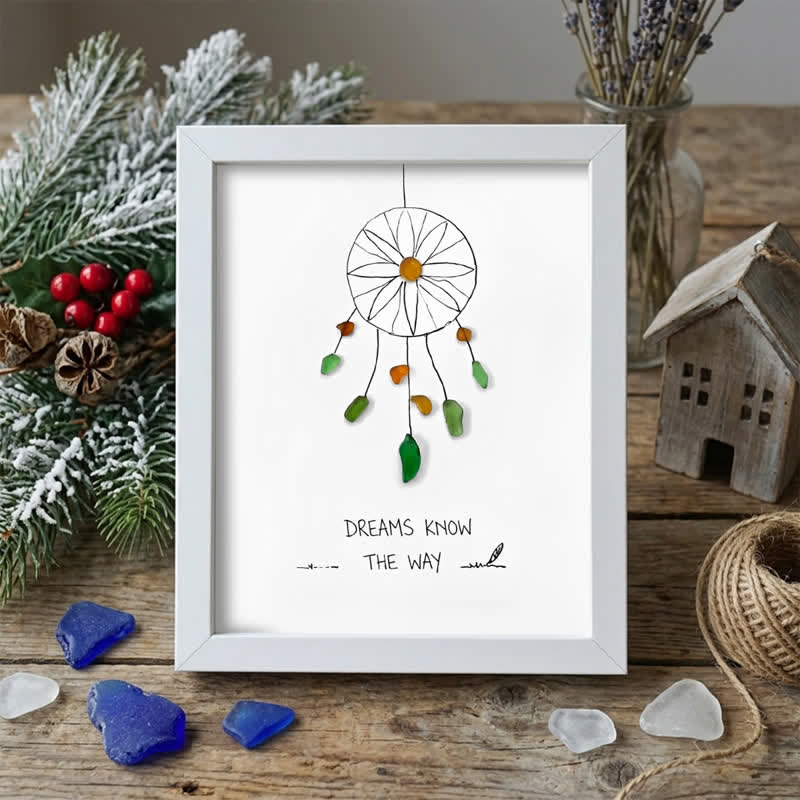 "Dreams Know The Way" Dreamcatcher Sea Glass Framed Art - White - 8" X 6" - image 8