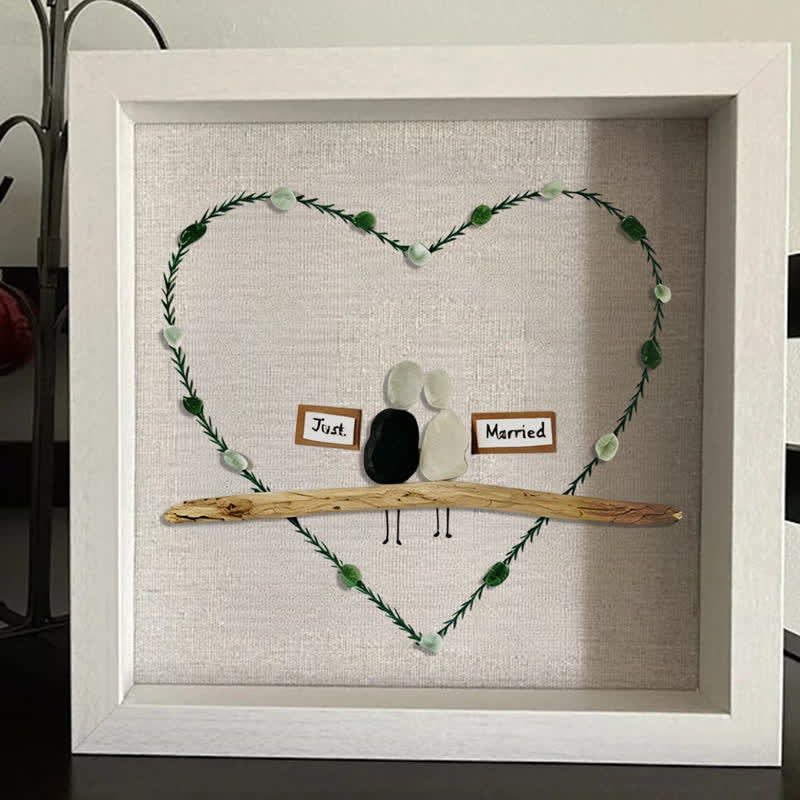 Bridal Shower & Wedding "Just Married" Sea Glass Framed Art - image 5