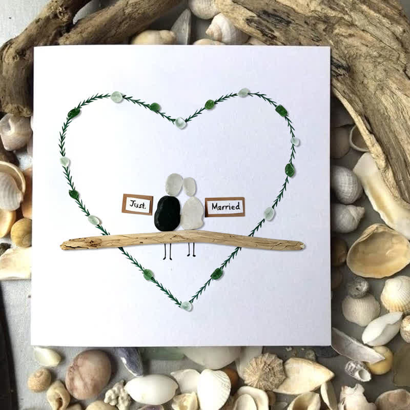 Bridal Shower & Wedding "Just Married" Sea Glass Framed Art - Seaglass Card - 8" X 8" - image 1