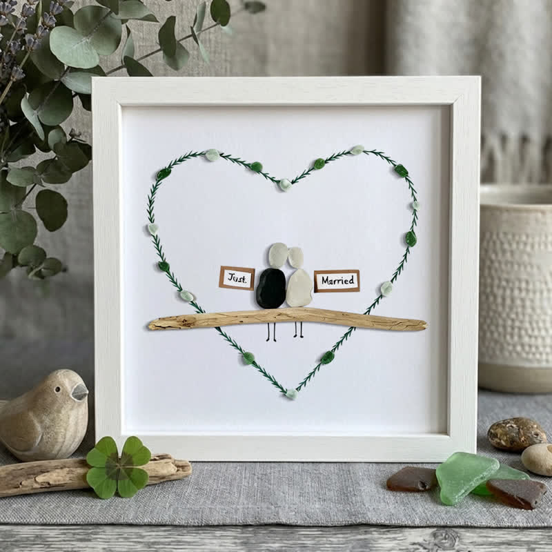 Bridal Shower & Wedding "Just Married" Sea Glass Framed Art - White - 8" X 8" - image 9