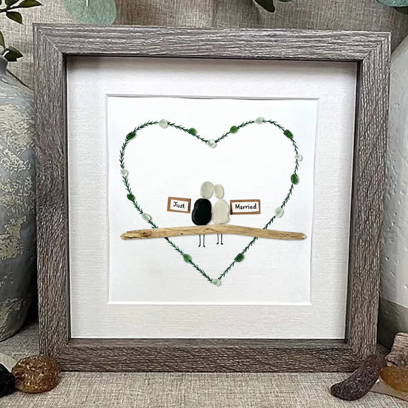 Bridal Shower & Wedding "Just Married" Sea Glass Framed Art - image 4