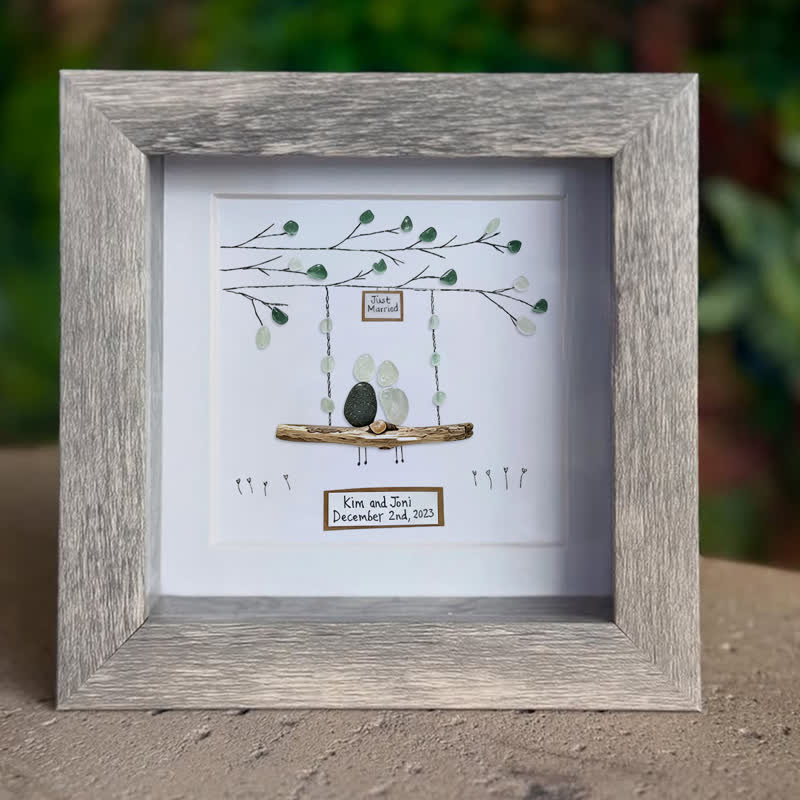 Custom "Just Married" Names & Date Sea Glass Framed Art - image 5