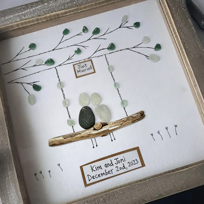 Custom "Just Married" Names & Date Sea Glass Framed Art - image 2
