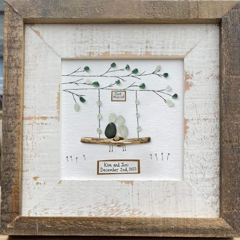 Custom "Just Married" Names & Date Sea Glass Framed Art - image 4