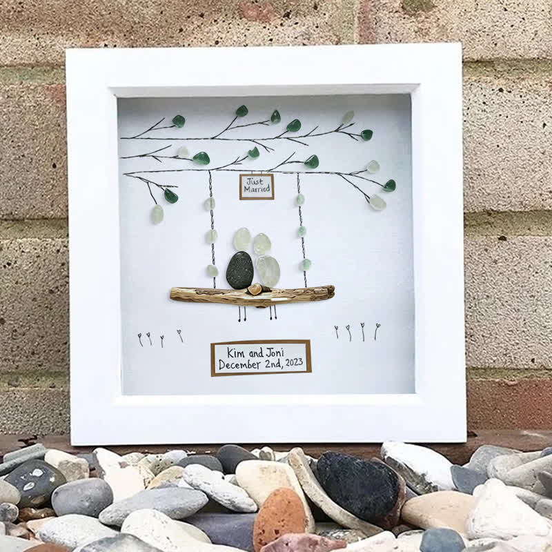 Custom "Just Married" Names & Date Sea Glass Framed Art - image 6