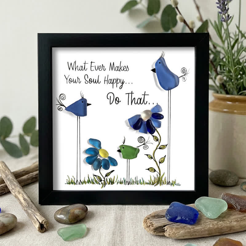 Colorful Birds & Flowers Inspirational Quote Sea Glass Framed Art - Black - 8" X 8" - image 6
