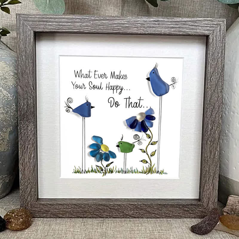 Colorful Birds & Flowers Inspirational Quote Sea Glass Framed Art - image 2