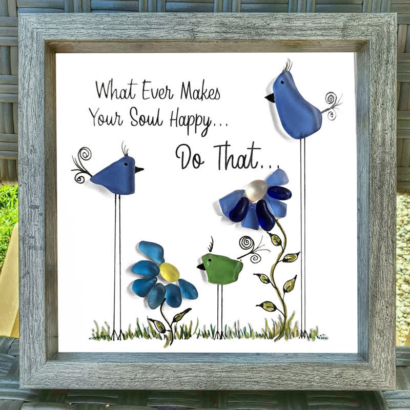 Colorful Birds & Flowers Inspirational Quote Sea Glass Framed Art - image 4