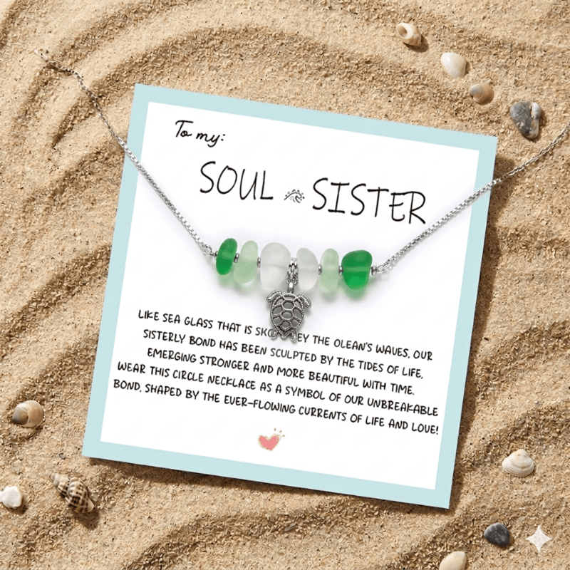 Ocean Turtle Charm Gradient Green Sea Glass Necklace - image 2