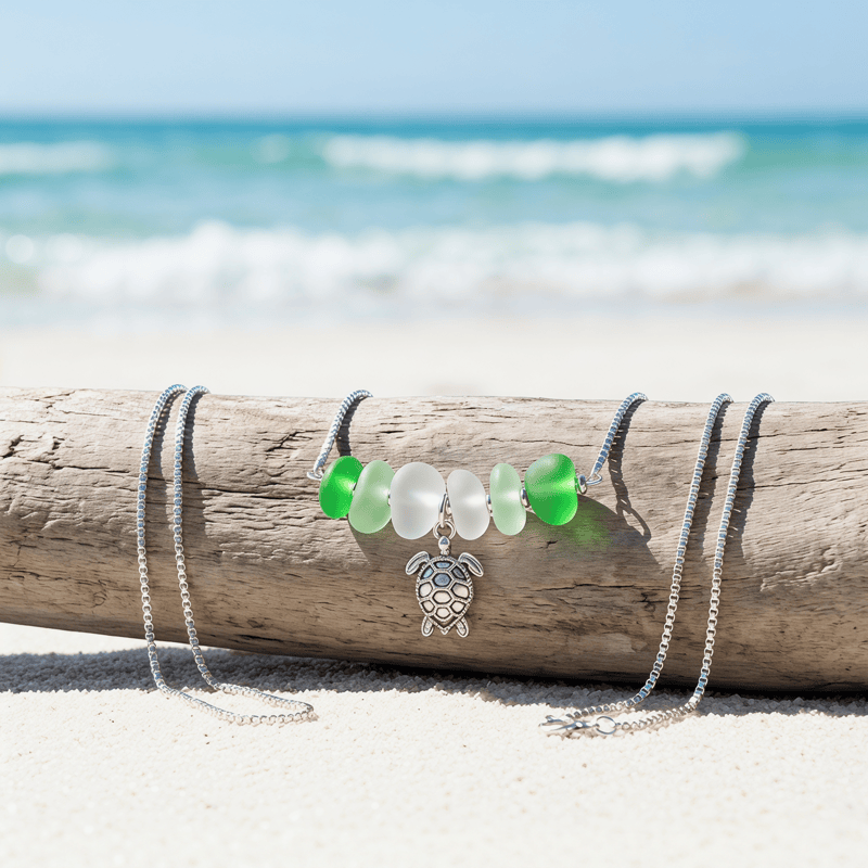 Ocean Turtle Charm Gradient Green Sea Glass Necklace - image 3