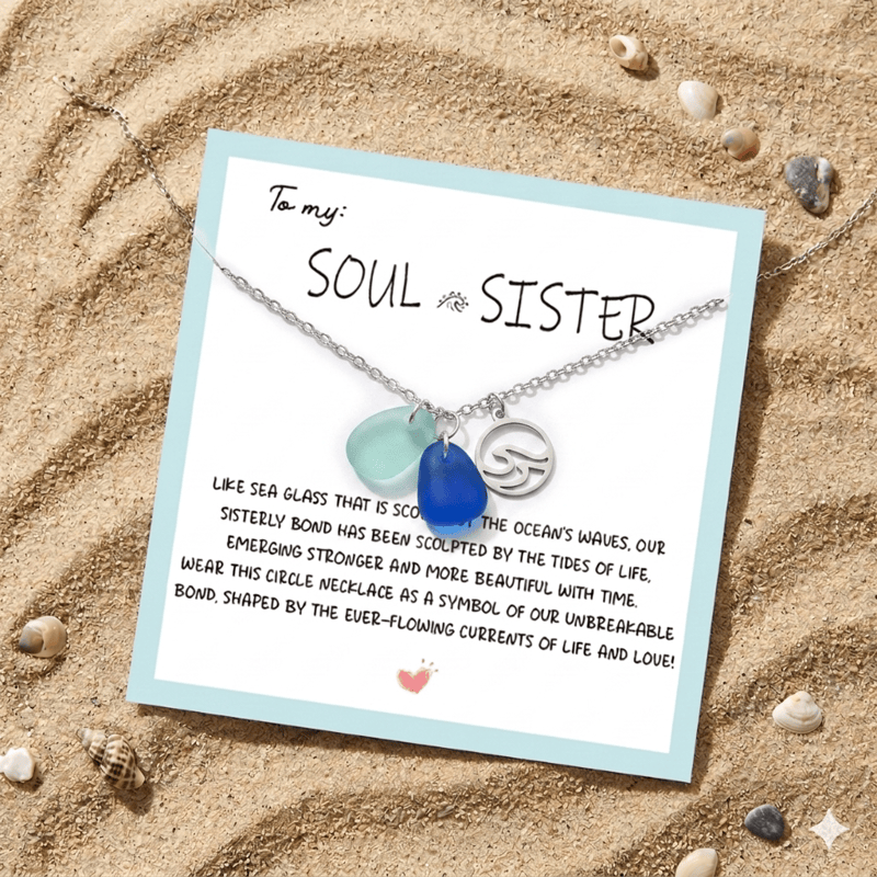 Ocean Wave Charm Cobalt & Aqua Sea Glass Necklace - image 2